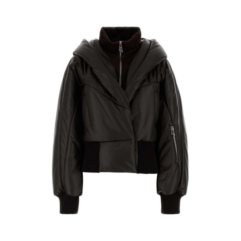 The Attico Women Chocolate Leather Bomber Jacket